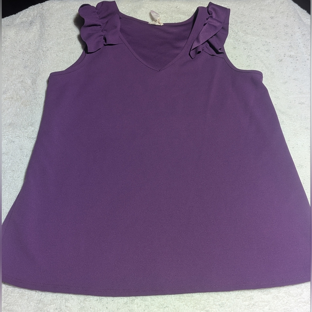 BiBi Purple Ruffle Tank Top Size M • Flowy Sleeveless Blouse